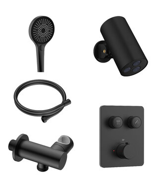 ALONI Regendoucheset inbouw Stria Cilinder SmartControl Plafond Mat Zwart