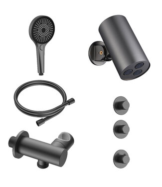 ALONI Regendoucheset inbouw Stria Cilinder 2-weg Gunmetal