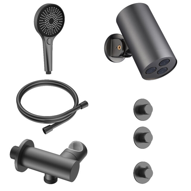 Regendoucheset inbouw Stria Cilinder 2-weg Gunmetal