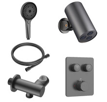 Regendoucheset inbouw Stria Cilinder SmartControl Plafond Gunmetal