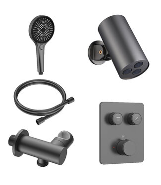 ALONI Regendoucheset inbouw Stria Cilinder SmartControl Plafond Gunmetal