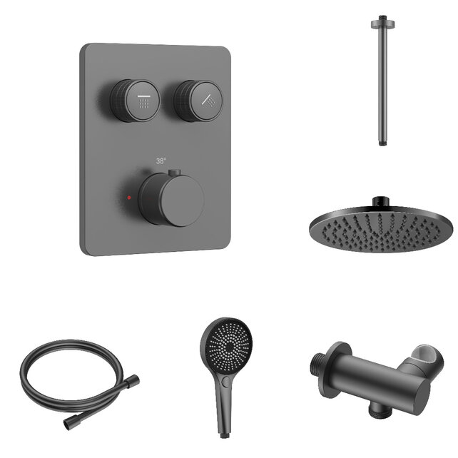 Regendoucheset inbouw Stria Rain SmartControl Plafond Gunmetal