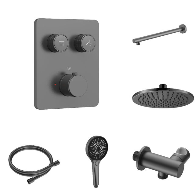 Regendoucheset inbouw Stria Rain SmartControl Wand Gunmetal