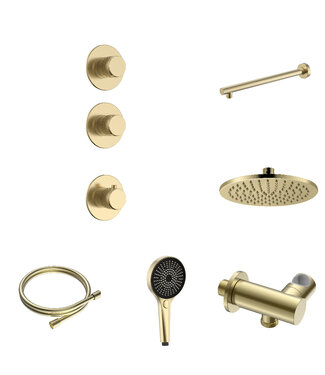 ALONI Regendoucheset inbouw Stria Rain 2-weg Wand Mat Goud