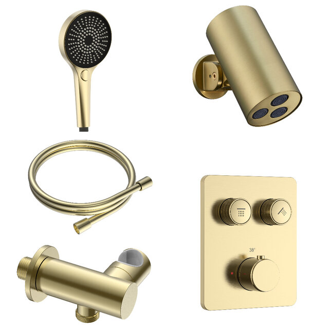 Regendoucheset inbouw Stria Cilinder SmartControl Plafond Mat Goud