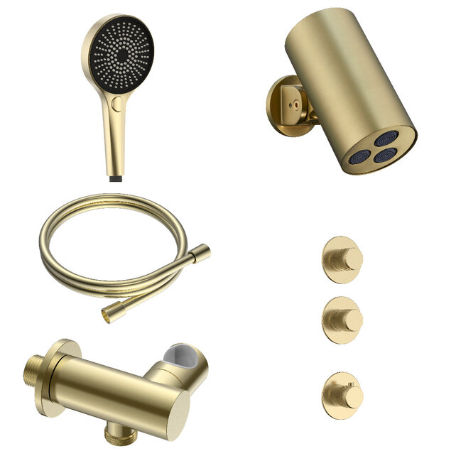 Regendoucheset inbouw Stria Cilinder 2-weg Mat Goud