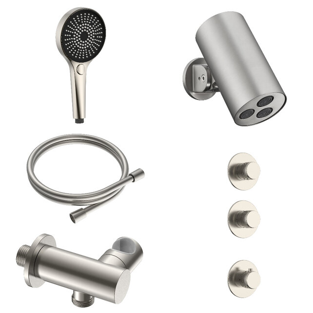 Regendoucheset inbouw Stria Cilinder 2-weg RVS