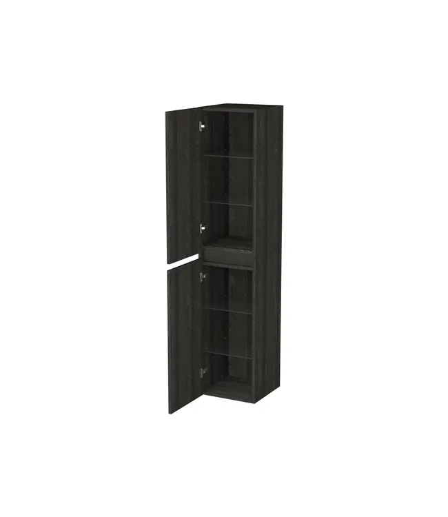 Badkamerkast Lumiere Zwart Eiken 160x35x35cm MDF 2 Deuren Softclose Greeploos