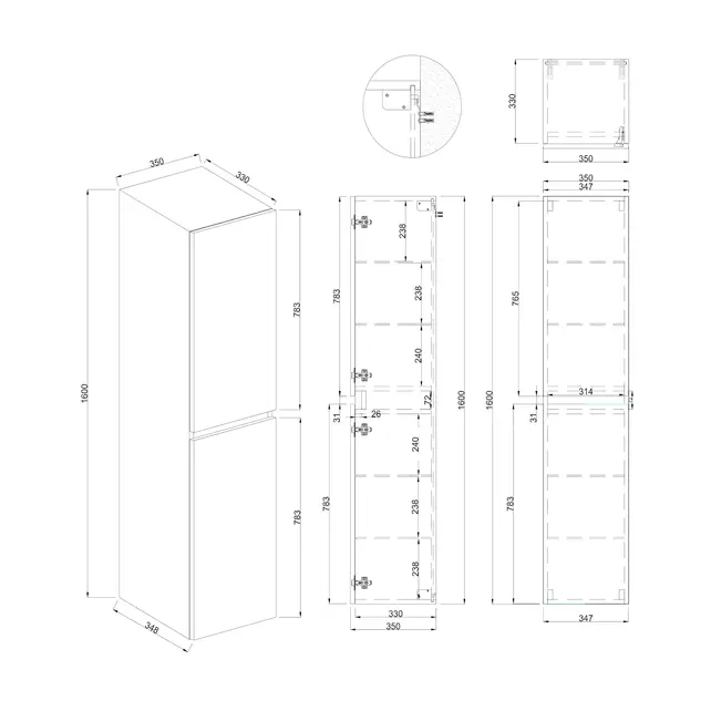 Badkamerkast Lumiere Mat Zwart 160x35x35cm MDF 2 Deuren Softclose Greeploos