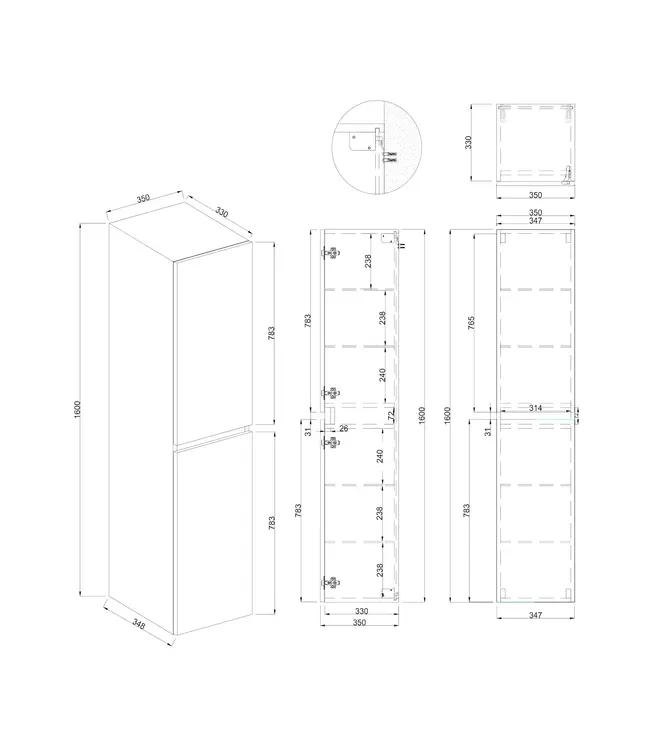 Badkamerkast Lumiere Mat Zwart 160x35x35cm MDF 2 Deuren Softclose Greeploos