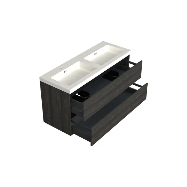 Wastafelonderkast Lumiere Zwart Eiken - 120x45x58cm - 2-uitsparingen