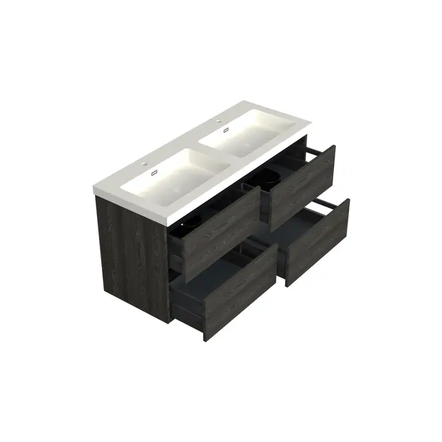 Wastafelonderkast Lumiere Zwart Eiken 4-lades - 120x45x58cm - 2-uitsparingen