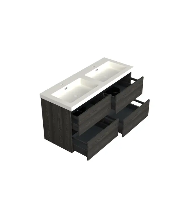 Wastafelonderkast Lumiere Zwart Eiken 4-lades - 120x45x58cm - 2-uitsparingen