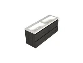 Wastafelonderkast Lumiere Zwart Eiken 4-lades - 140x45x58cm - 2-uitsparingen