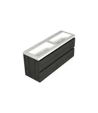 DutchLine Wastafelonderkast Lumiere Zwart Eiken 4-lades - 140x45x58cm - 2-uitsparingen