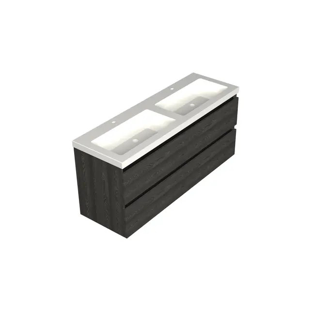 Wastafelonderkast Lumiere Zwart Eiken 4-lades - 140x45x58cm - 2-uitsparingen