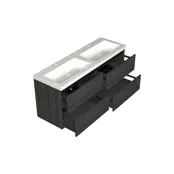 Wastafelonderkast Lumiere Zwart Eiken 4-lades - 140x45x58cm - 2-uitsparingen