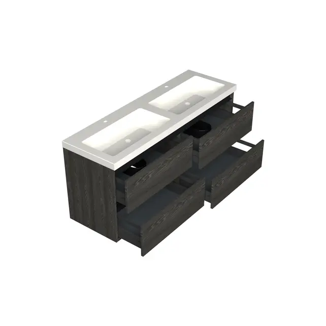 Wastafelonderkast Lumiere Zwart Eiken 4-lades - 140x45x58cm - 2-uitsparingen