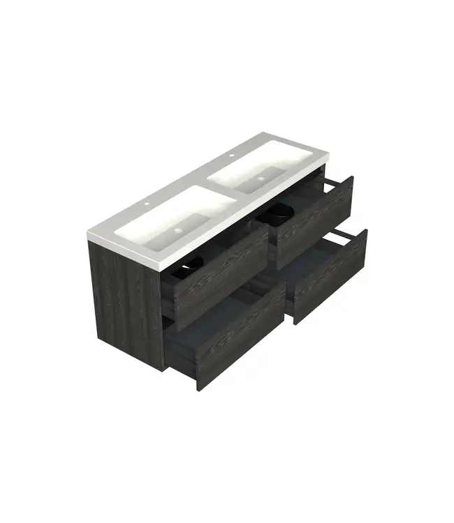 Wastafelonderkast Lumiere Zwart Eiken 4-lades - 140x45x58cm - 2-uitsparingen