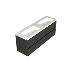 Wastafelonderkast Lumiere Zwart Eiken 4-lades - 160x45x58cm - 2-uitsparingen