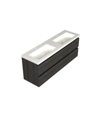 DutchLine Wastafelonderkast Lumiere Zwart Eiken 4-lades - 160x45x58cm - 2-uitsparingen