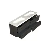 Wastafelonderkast Lumiere Zwart Eiken 4-lades - 160x45x58cm - 2-uitsparingen