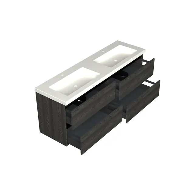 Wastafelonderkast Lumiere Zwart Eiken 4-lades - 160x45x58cm - 2-uitsparingen