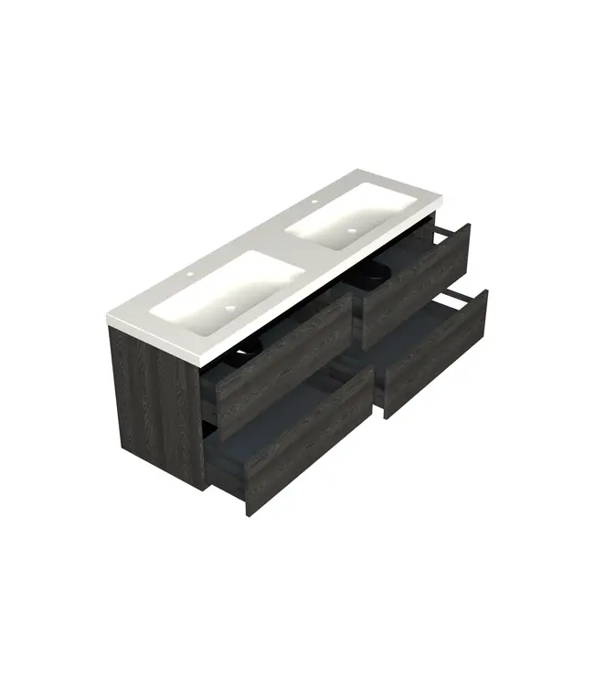 Wastafelonderkast Lumiere Zwart Eiken 4-lades - 160x45x58cm - 2-uitsparingen