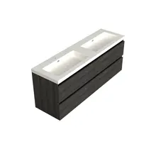 Wastafelonderkast Lumiere Zwart Eiken 4-lades - 200x45x58cm - 2-uitsparingen