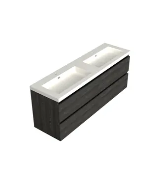 DutchLine Wastafelonderkast Lumiere Zwart Eiken 4-lades - 200x45x58cm - 2-uitsparingen