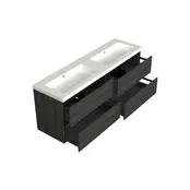 Wastafelonderkast Lumiere Zwart Eiken 4-lades - 200x45x58cm - 2-uitsparingen