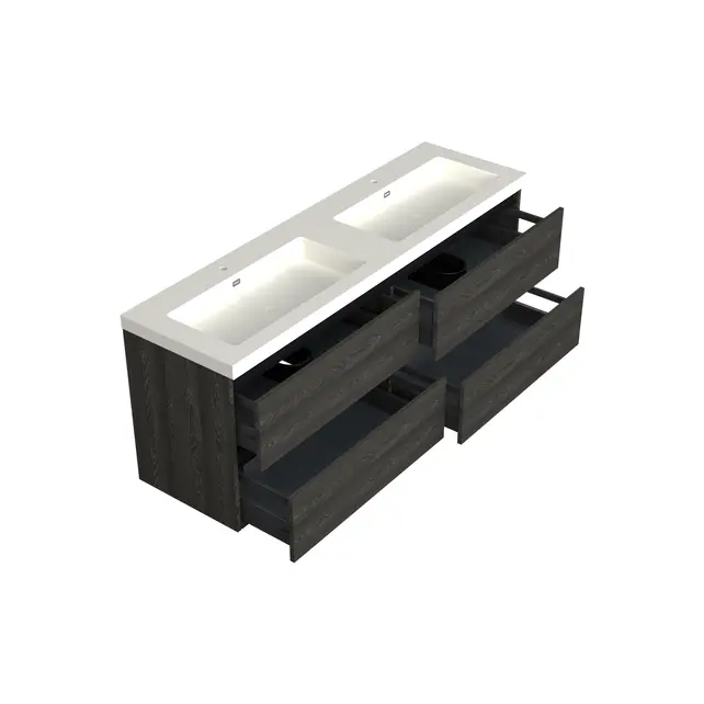 Wastafelonderkast Lumiere Zwart Eiken 4-lades - 200x45x58cm - 2-uitsparingen