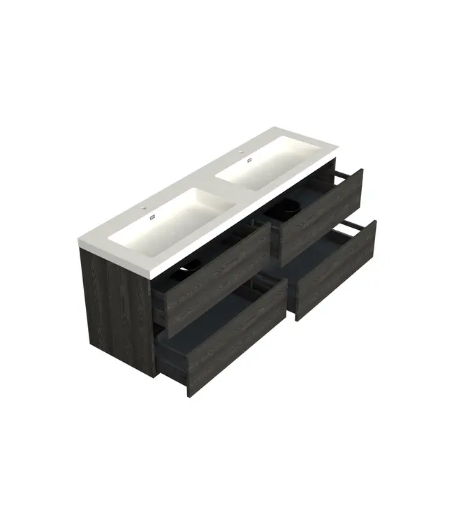 Wastafelonderkast Lumiere Zwart Eiken 4-lades - 200x45x58cm - 2-uitsparingen