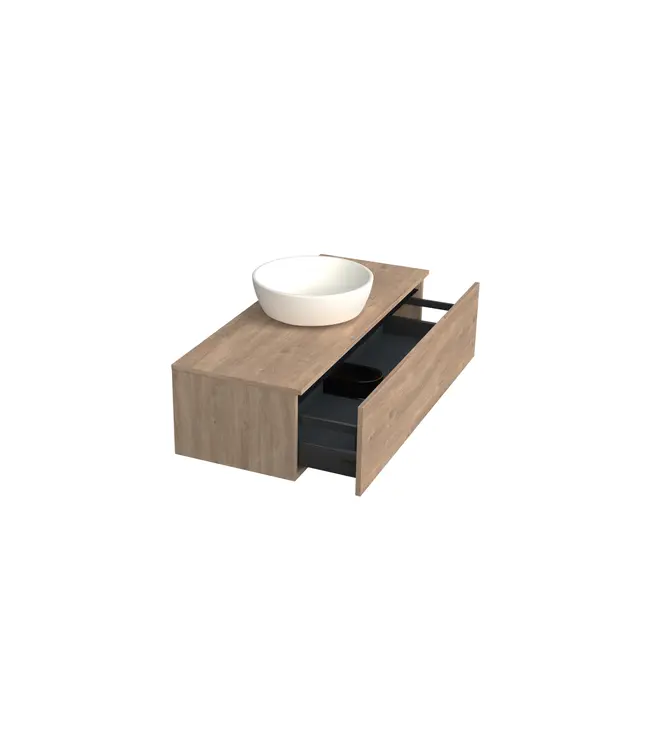 Badkamermeubel met Topblad Uludag Rustiek Eiken 120cm MDF 1 sofclose lade