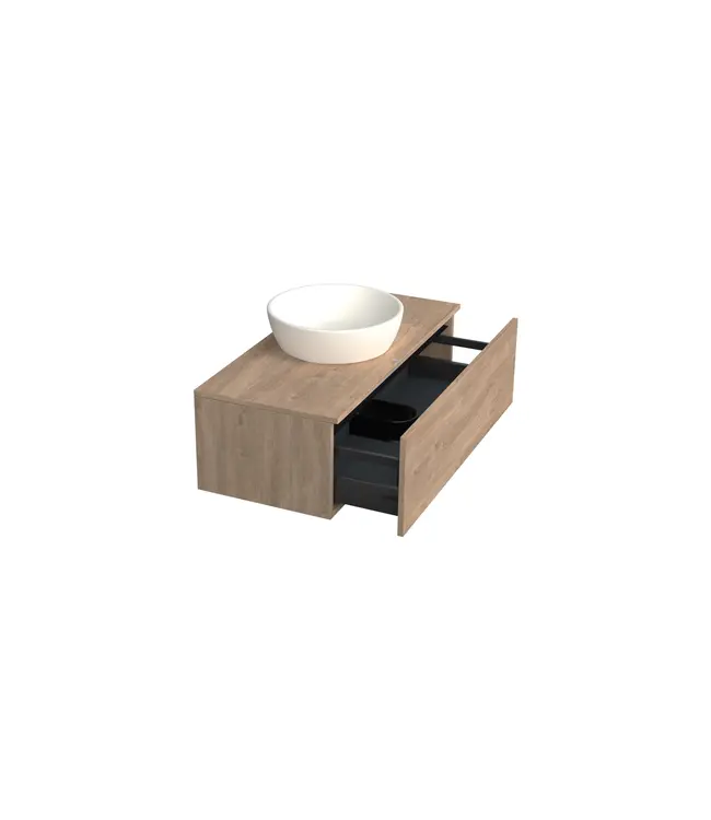 Badkamermeubel met Topblad Uludag Rustiek Eiken 100cm MDF 1 sofclose lade