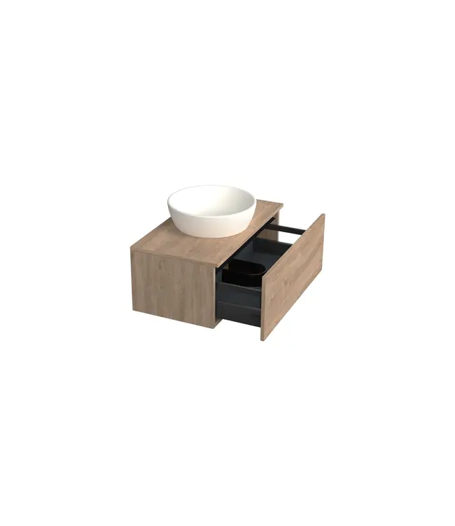 Badkamermeubel met Topblad Uludag Rustiek Eiken 80cm MDF 1 sofclose lade