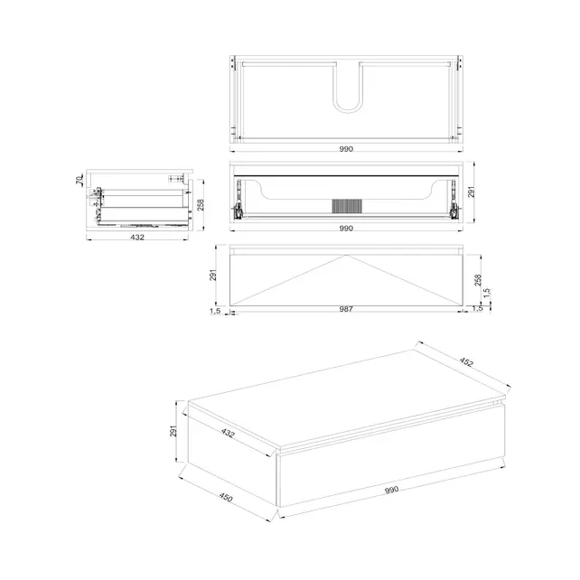 Badkamermeubel met Topblad Lumuiere Mat Zwart 100cm MDF 1 sofclose lade