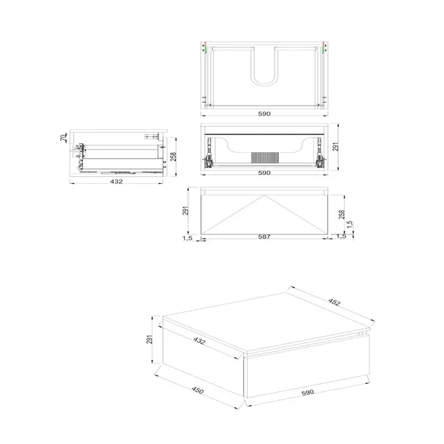 Badkamermeubel met Topblad Lepor Mat Wit 60cm MDF 1 sofclose lade