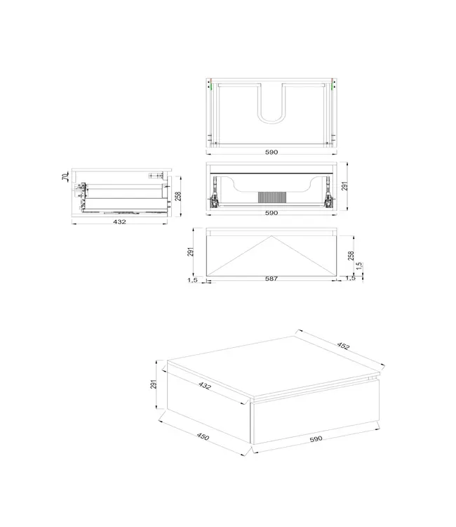 Badkamermeubel met Topblad Lepor Mat Wit 60cm MDF 1 sofclose lade