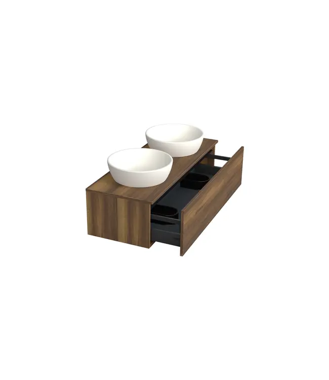 Badkamermeubel met Topblad Hamilton Walnoot 120cm MDF 1 sofclose lade