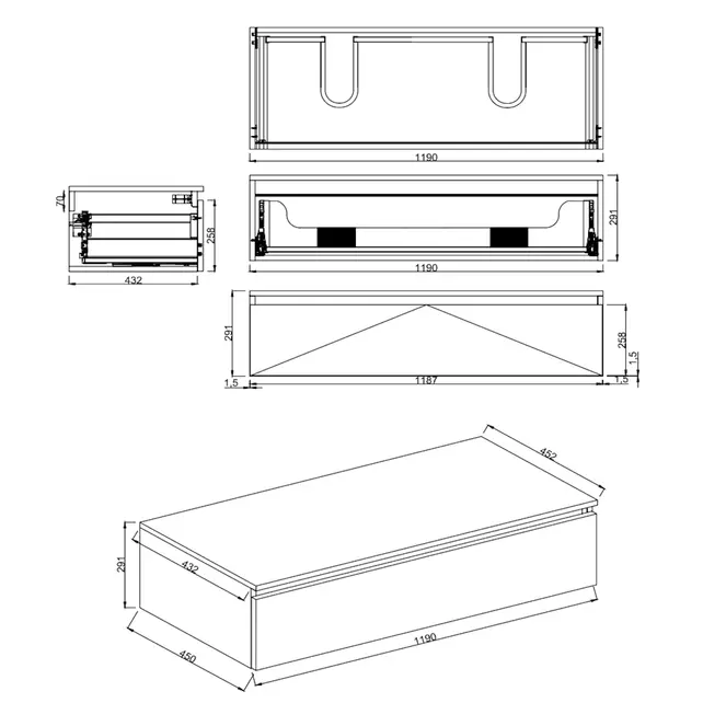 Badkamermeubel met Topblad Hamilton Walnoot 120cm MDF 1 sofclose lade
