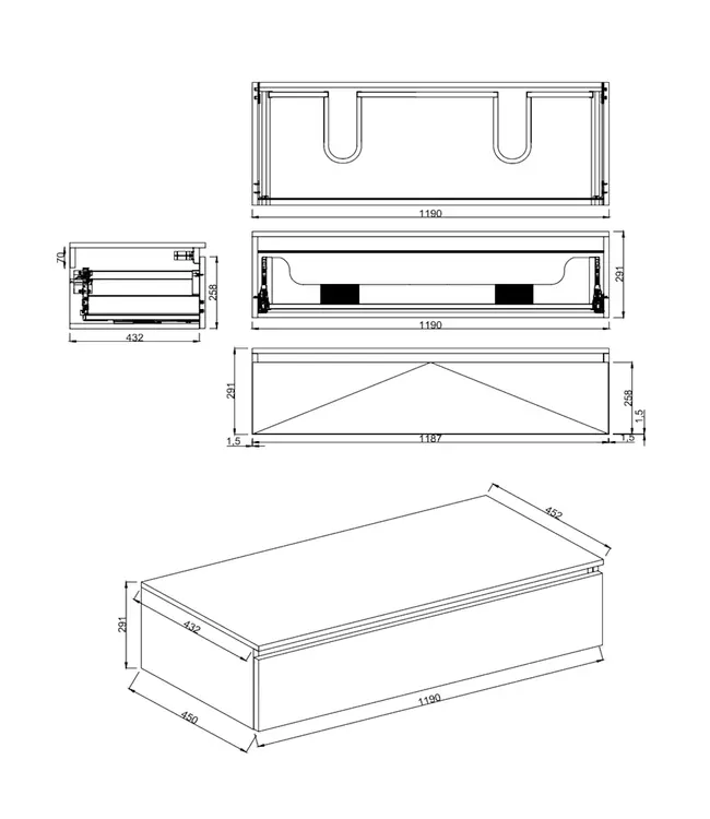 Badkamermeubel met Topblad Hamilton Walnoot 120cm MDF 1 sofclose lade