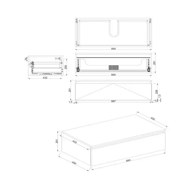 Badkamermeubel met Topblad Hamilton Walnoot 100cm MDF 1 sofclose lade