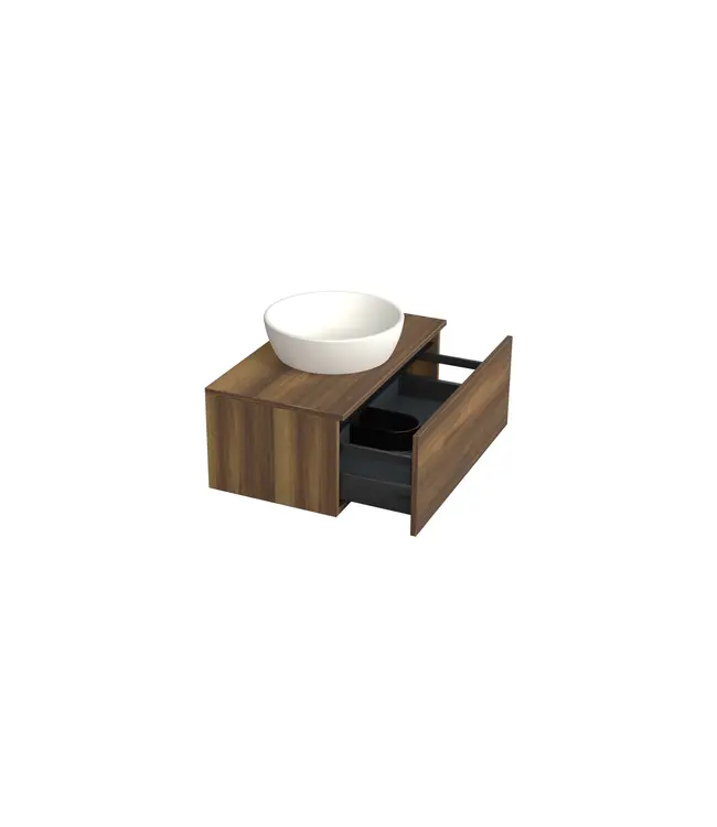 Badkamermeubel met Topblad Hamilton Walnoot 80cm MDF 1 sofclose lade