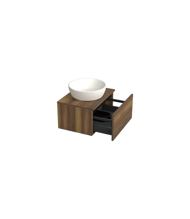 Badkamermeubel met Topblad Hamilton Walnoot 60cm MDF 1 sofclose lade