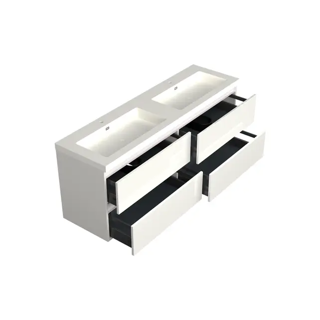 Wastafelonderkast Lepor Mat Wit 4-lades - 200x45x58cm - 2-uitsparingen