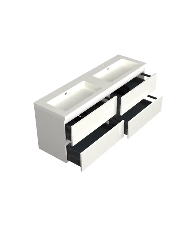 Wastafelonderkast Lepor Mat Wit 4-lades - 200x45x58cm - 2-uitsparingen