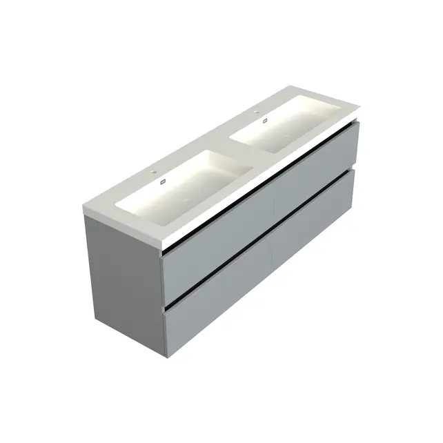 Wastafelonderkast Lumiere Mat Grijs 4-lades - 200x45x58cm - 2-uitsparingen