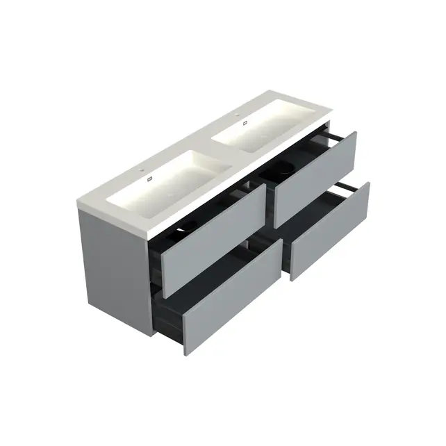 Wastafelonderkast Lumiere Mat Grijs 4-lades - 200x45x58cm - 2-uitsparingen