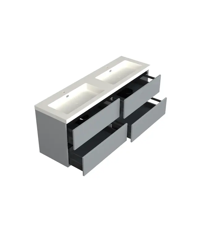 Wastafelonderkast Lumiere Mat Grijs 4-lades - 200x45x58cm - 2-uitsparingen